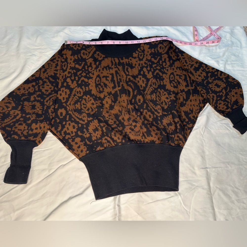 Vintage 80s Jaeger Batwing Wool Sweater Bold Jacquard Knit Great Britain EUC S/M - Picture 5 of 8